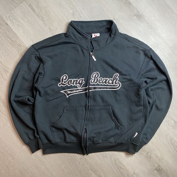 Long Beach Washington College Letters Full Zip Black Sweater Size XL GoGo Sports - Picture 1 of 7